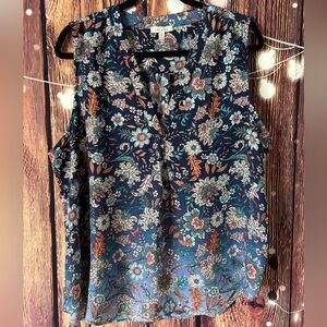 Cato Floral V-Neck Blouse - Navy and Orange